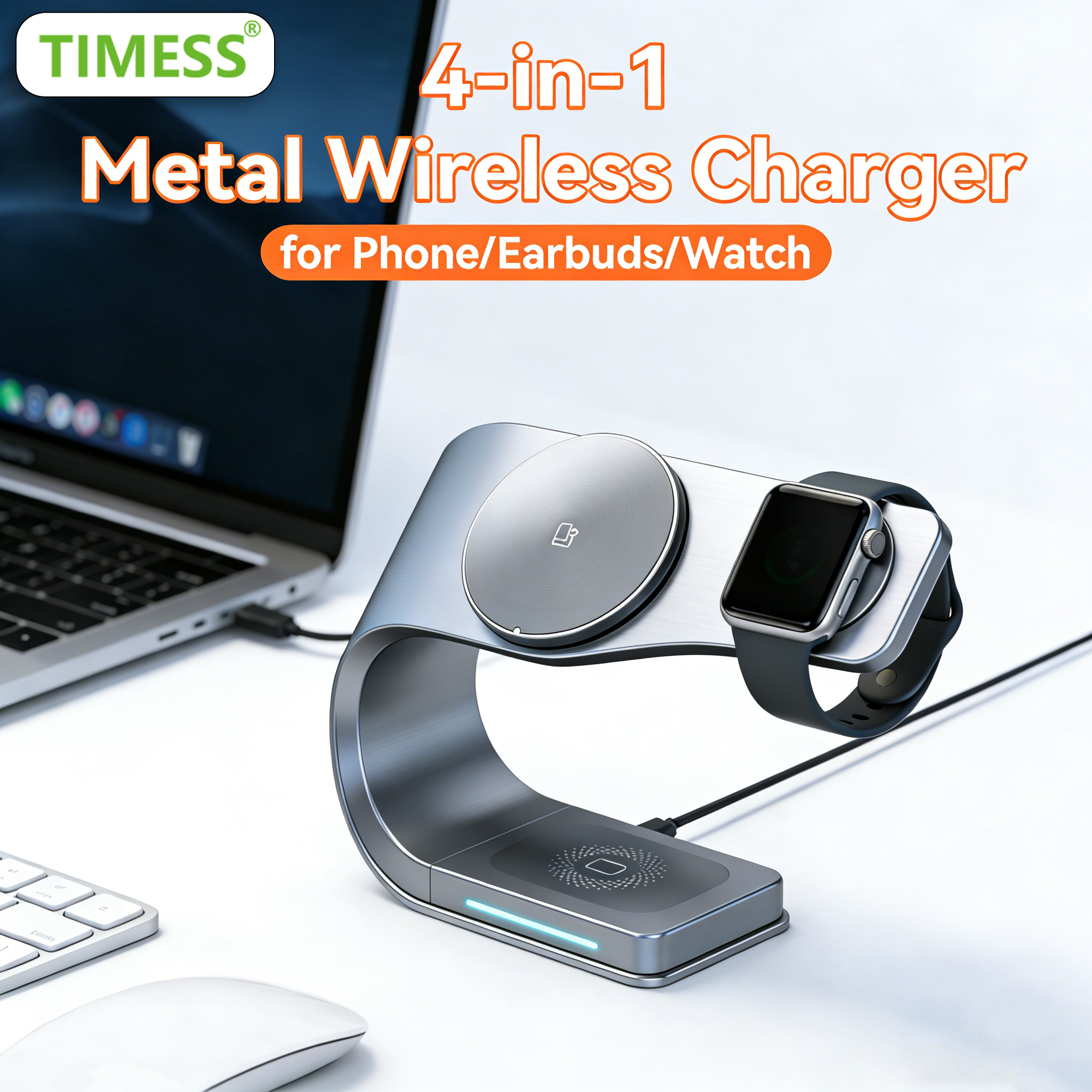 Smartwatch Apple Watch - TIMESS 15W Metal 4-IN-1 Wireless Charger