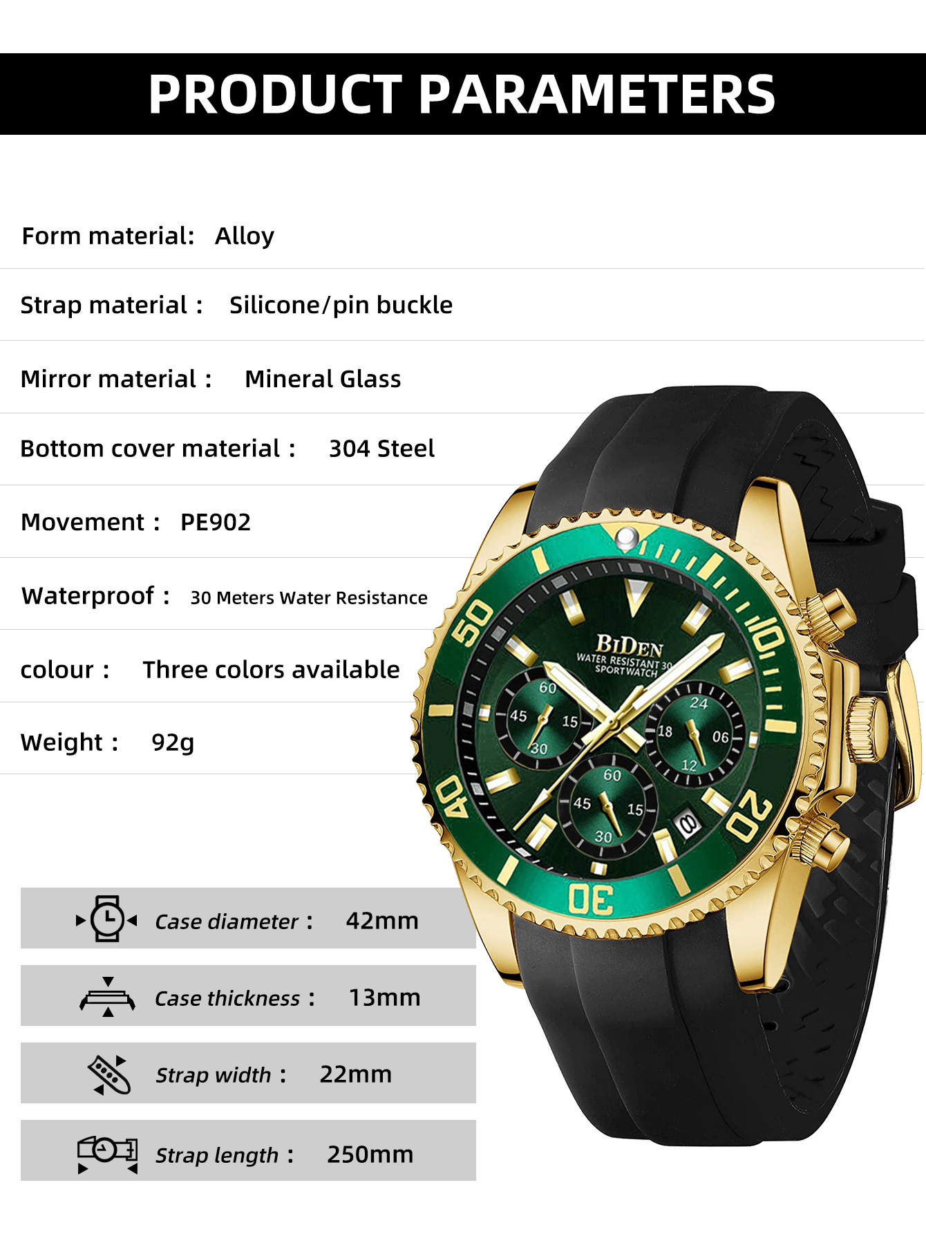BIDEN Classic Green Watch For  - Watches Not Smartwatch recensione e prezzo
